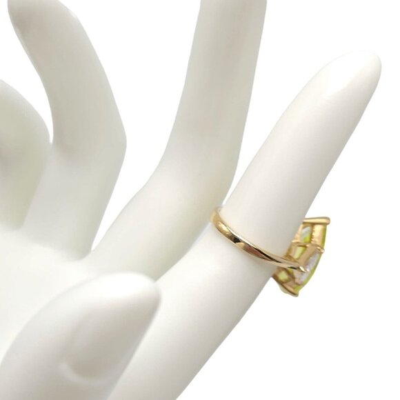 UNCAS Gold Vermeil Over Sterling Large Pear Cut Yellow Rhinestone Ring Size 5 - Picture 4 of 6